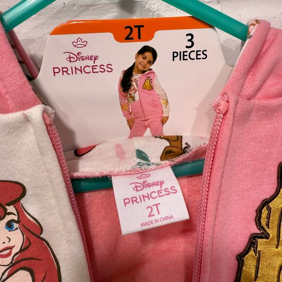 Disney Princess NWT 3 Piece Hoodie TShirt Legging Set Pink Gold 2T Ariel Belle - Picture 9 of 16